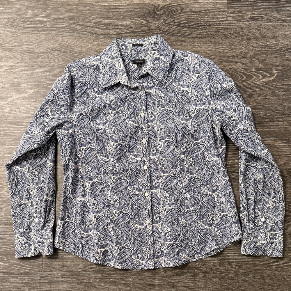 Talbots Blue and White Paisley Button Down Shirt